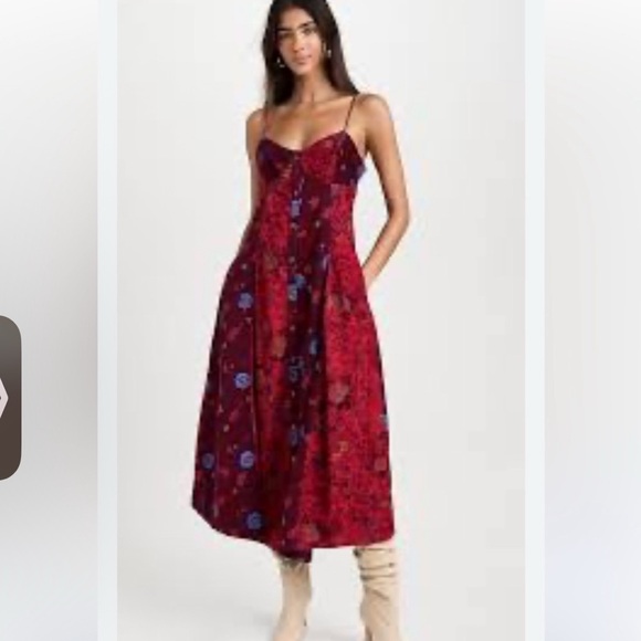 Free People Gail Red and Blue Corduroy Floral Midi Dress - Picture 2 of 2